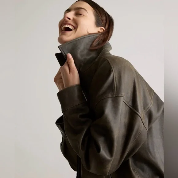 Quince Women's Oversized Leather Bomber Jacket - Picture 2 of 8